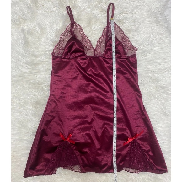 SHEIN | Satin Lace & Bows Babydoll Slip & G String Lingerie Maroon - Picture 11 of 14